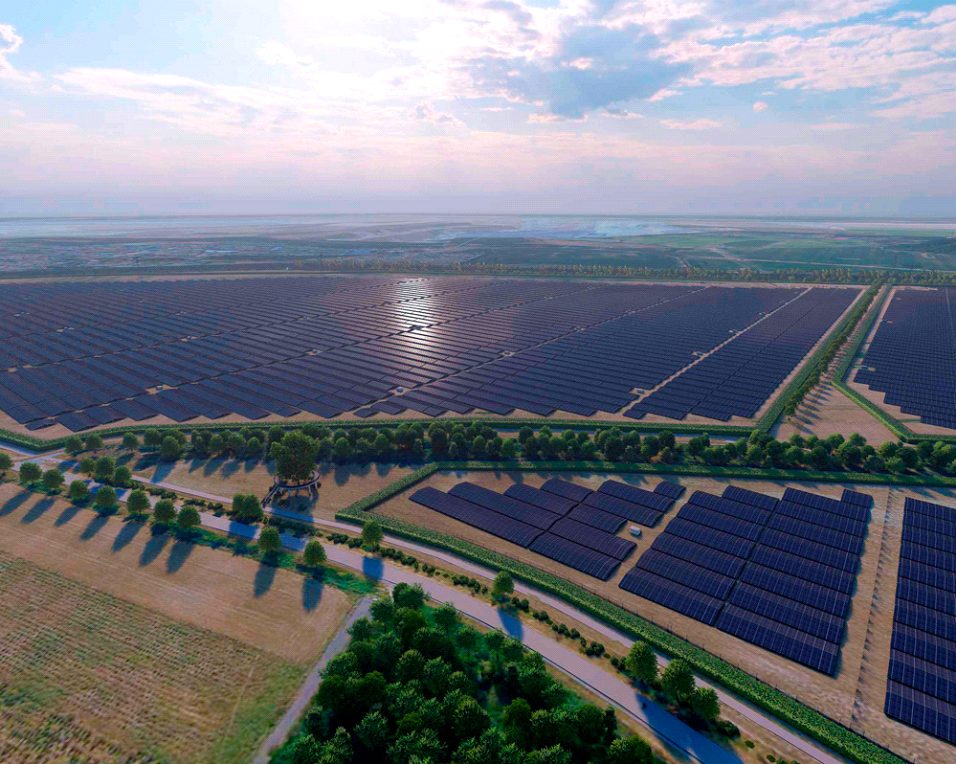 Luftaufnahme des Energieparks Witznitz, eingebettet in die Landschaft bei Lobstädt